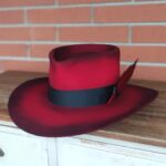 Red and black fedora with hand-painted ombre effect - Outlaw Legacy Winter Collection