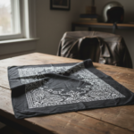 Black cotton biker bandana with [Brand Name] logo for motorcycle and gym