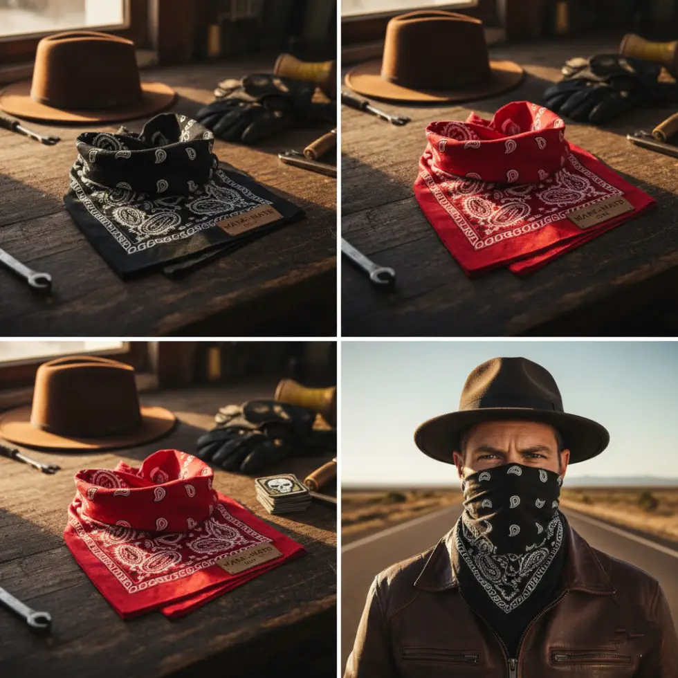 Black cotton biker bandana with Mark Hats logo for motorcycle and gym