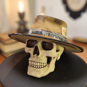 Scorched Earth distressed custom fedora with hand-burned felt and chain