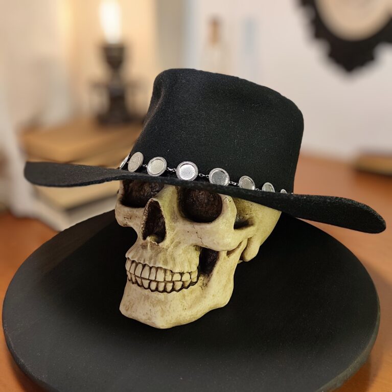 Richie Sambora style distressed fedora hat with vintage finish and custom band.