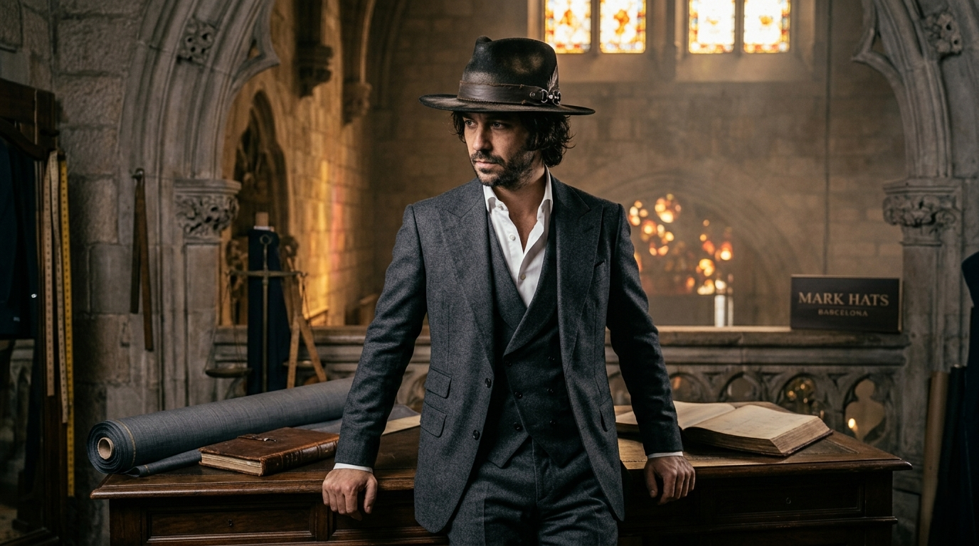 Premium tailored felt hat styled with a sharp winter coat.