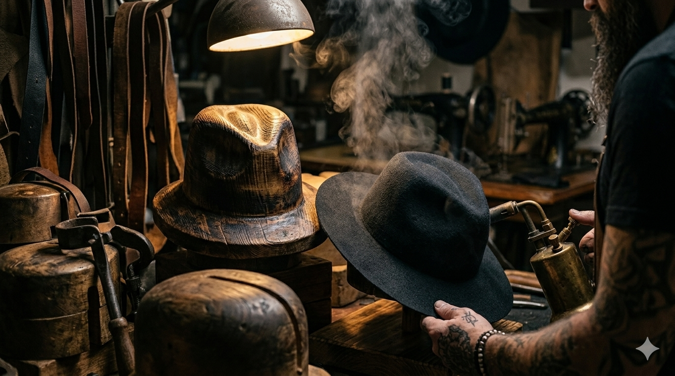 Traditional vintage hat block used to shape premium felt crowns