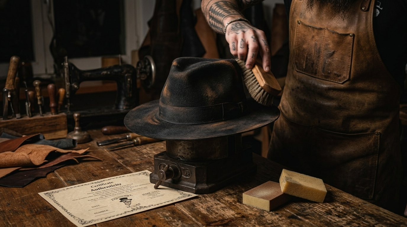 Artisan workshop tools used to clean a felt hat properly