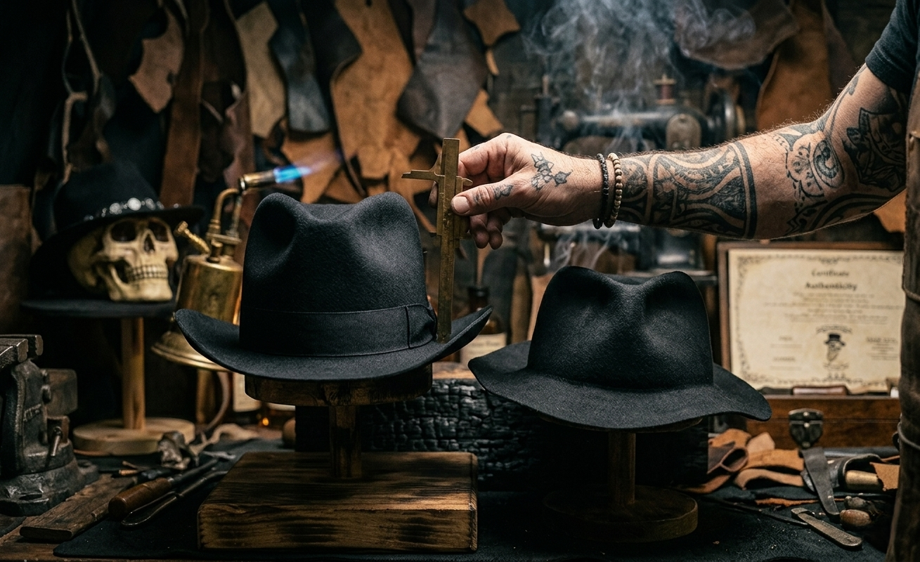 Artisan high crown hat with aggressive outlaw shaping