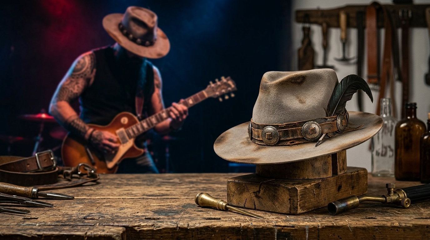 Custom rock star hat with distressed details